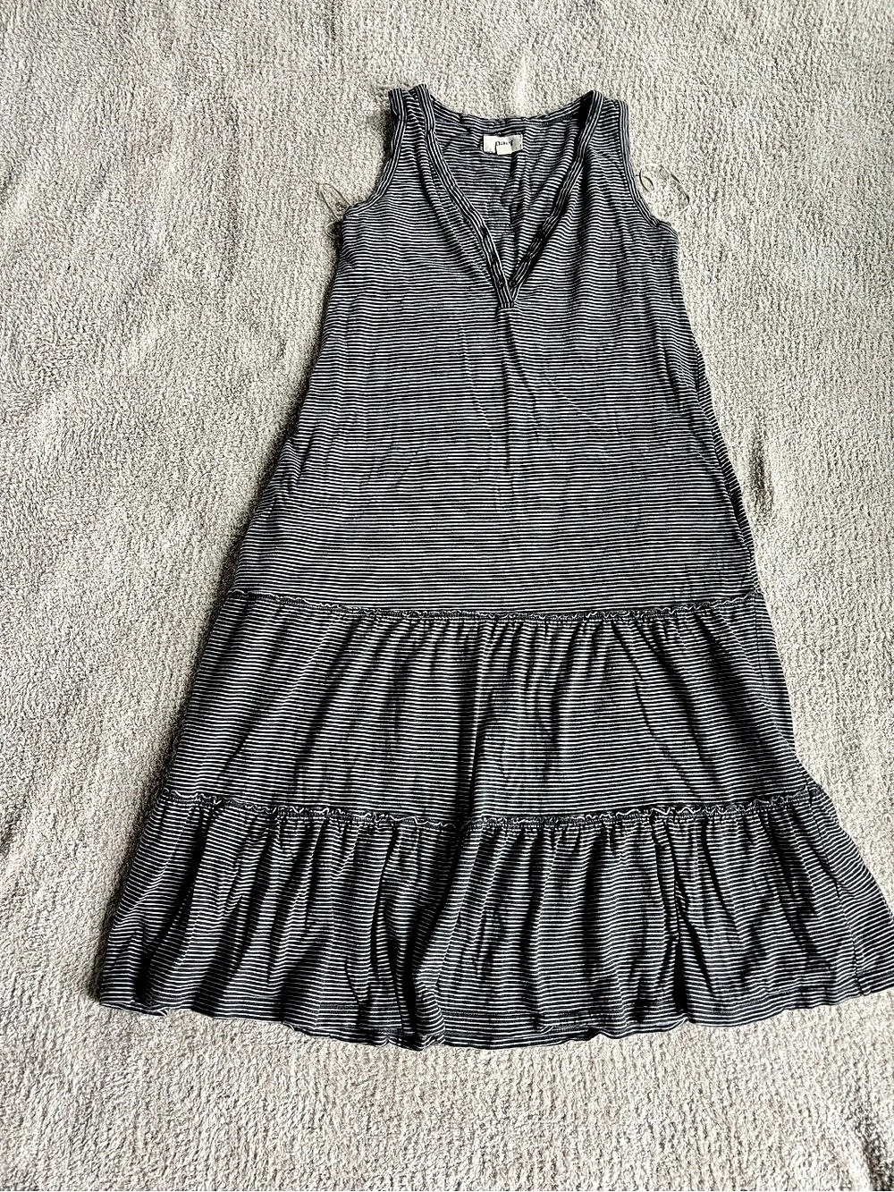 Pact Organic Cotton Sleeveless Relaxed Patio Dress small black and white striped